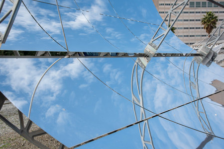 Detail of the parabolic solar mirrors of a solar energy installationの写真素材