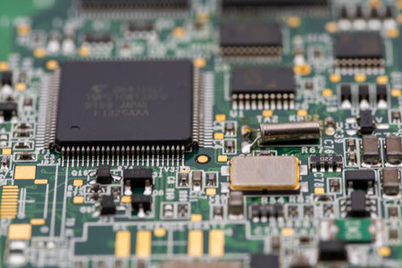 Detail of some of the different components in an electronic board