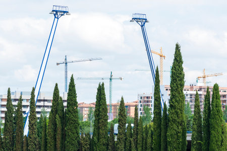 Construction of buildings with multiple cranes in the city of Granada, Spainの写真素材