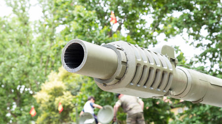Detail of a tank barrel, army military weapons industry