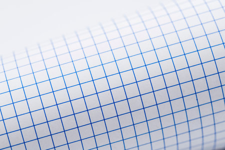Detail of a sheet of graph paper from a rolled notebook