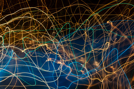 Intentional camera movement, abstract colored light scribbles