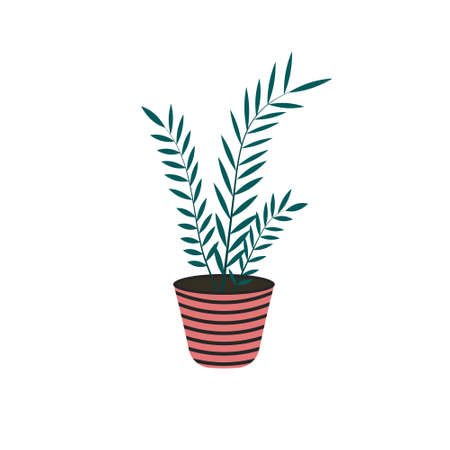 Home plant in flowerpot isolated on white background in flat style. Decorative element at home. Vector illustration.のイラスト素材