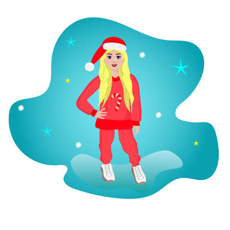Beautiful santa girl isolated on bright background vector illustration. Can be used for a chrisymas party, holiday invitations, christmas card.のイラスト素材