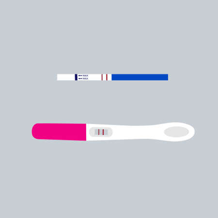Pregnancy or ovulation positive test with two strips. Female reproductive, planning of pregnancy. Gynecology. Urine stick. Vector illustration.のイラスト素材