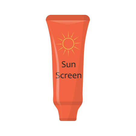 Sunscreen cream in tube symbol. Protection for the skin from solar ultraviolet light. Flat icon. Vector illustration isolated on white background.のイラスト素材