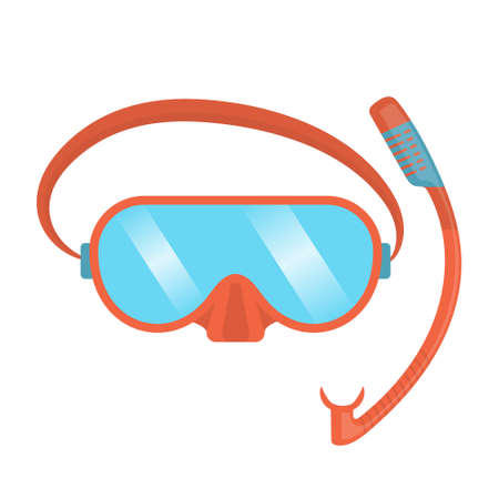 Scuba mask and snorkel isolated on white background, Vector illustration in flat style. Art design realistic snorkeling diver equipment for summer holidays.のイラスト素材