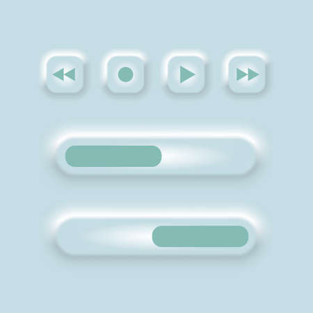 Set of vector editable neomorphic buttons. Neomorphism trendy design elements, UI components. Vector illustration.のイラスト素材