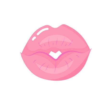 Human kiss lips in sweet pink colors. Pop art style isolated icon.のイラスト素材