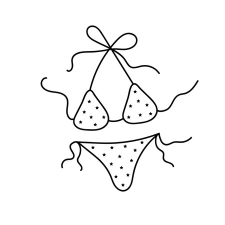 A two-piece swimsuit in doodle style. Women's swimsuit, bikini, vacation at sea, isolated on a white background.のイラスト素材