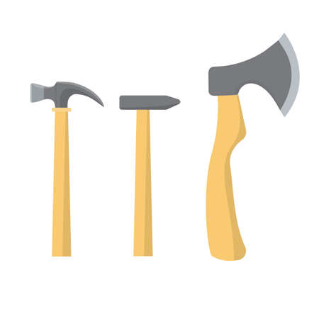 Hammer icons set. Three types of hammers. Hand fix tool vector illustration.のイラスト素材