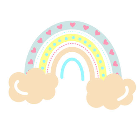 Boho pastel rainbow with clouds. Print For Playroom And Kids, Baby Bedrooms.のイラスト素材