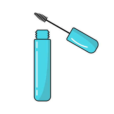Makeup mascara tube, mascara brush icon. Cosmetic vector.のイラスト素材