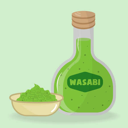 Wasabi sauce in bowl and bottle.のイラスト素材