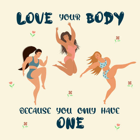 Bodypositive plus-size women.のイラスト素材