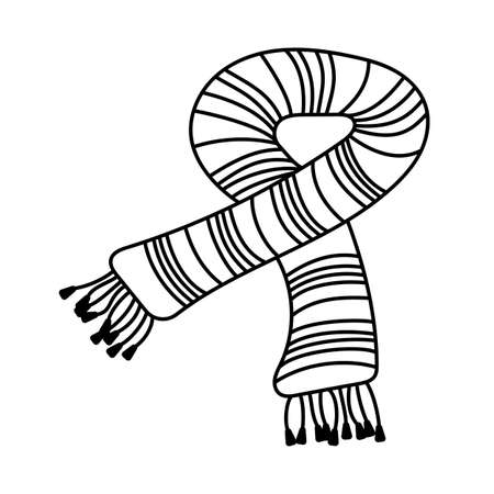 Warm striped knitted scarf in doodle style.のイラスト素材