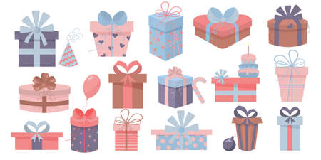 Gift boxes with bows and ribbons.のイラスト素材
