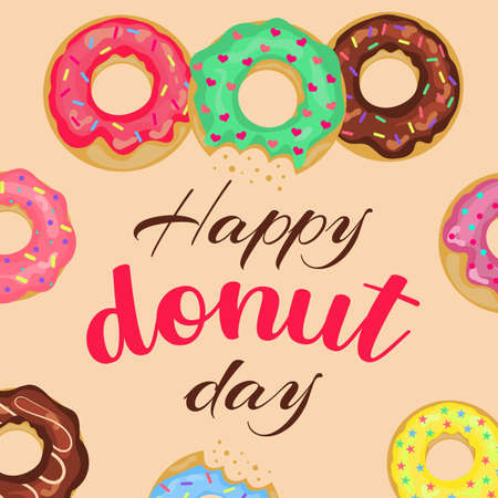 Happy Donut Day lettering and doughnuts.のイラスト素材