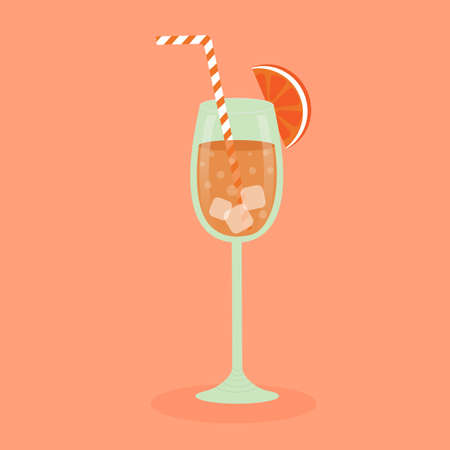 Orange cocktail with ice, straw and orange slice.のイラスト素材