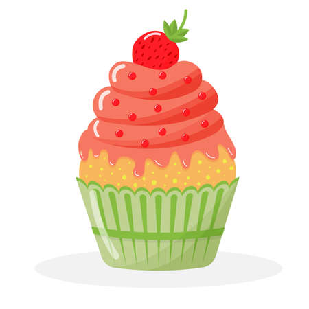 Cupcake dessert with strawberry.のイラスト素材