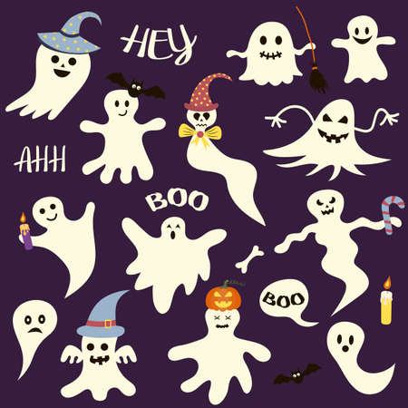 Set of Halloween scary ghosts.