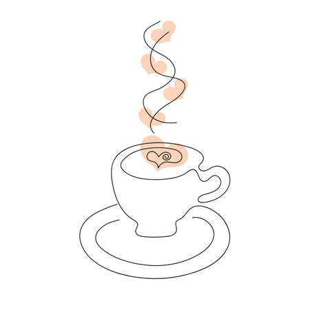 Continuous line art coffee cup with hearts.のイラスト素材