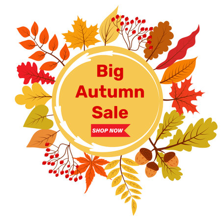 Big autumn sale vector banner with foliage.のイラスト素材
