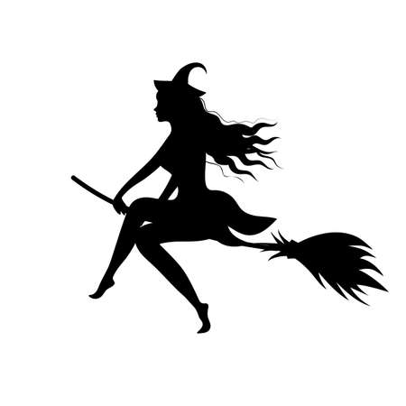 Witch silhouette flying on a broom.のイラスト素材