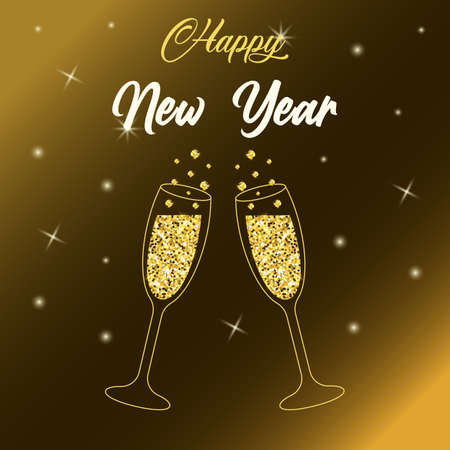 Two sparkling glasses of champagne with gold glitter.のイラスト素材