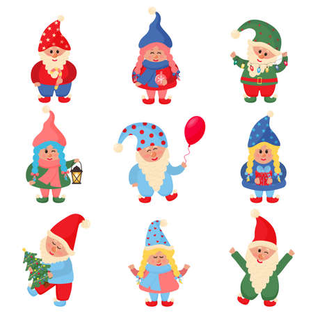 Cute Christmas Little Gnomes Collection.のイラスト素材