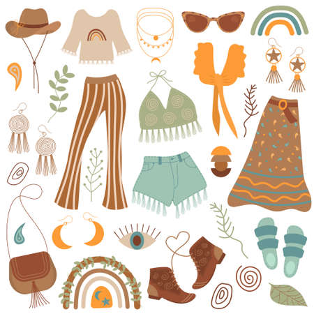 Boho outfits set and different boho elements.のイラスト素材