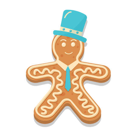 Gingerbread man in hat and tie.