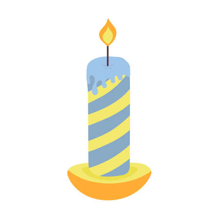 Striped Christmas candle in a candlestick. Vector illustration.のイラスト素材