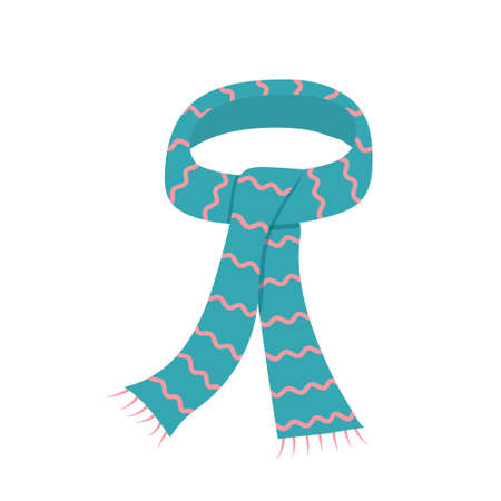 Striped blue scarf isolated on white background. Vector illustration.のイラスト素材
