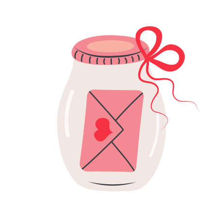Glass jar and envelope with heart inside. Love message. Valentine's Day design element.のイラスト素材