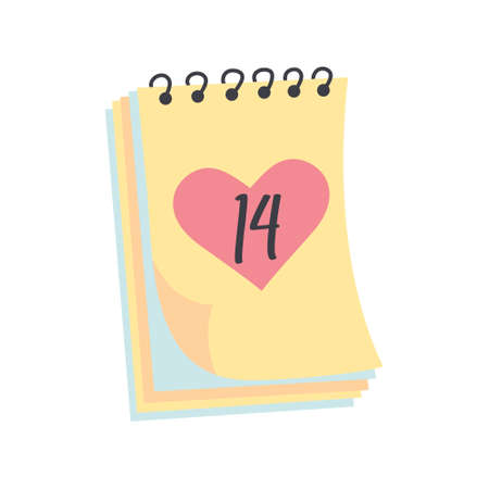 Tear-off hand-drawn calendar. A sheet with the date February 14, Valentine's Day. Vector illustration.のイラスト素材