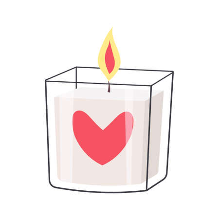 Scented candle with heart in glass jar. Hand drawn vector illustration.のイラスト素材