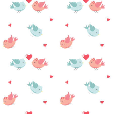 Seamless pattern with cute love birds and hearts. Can be used for wallpapers, pattern fills, web page backgrounds, surface textures.のイラスト素材