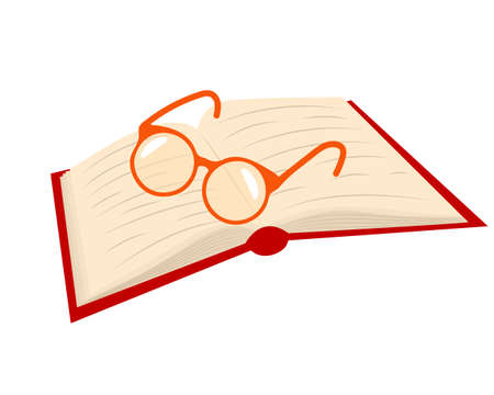 Open book with glasses, reading concept. Vector isolated icon.のイラスト素材