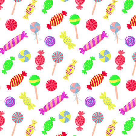 Colorful seamless pattern with candies, lollipops and caramels. vector illustration.のイラスト素材