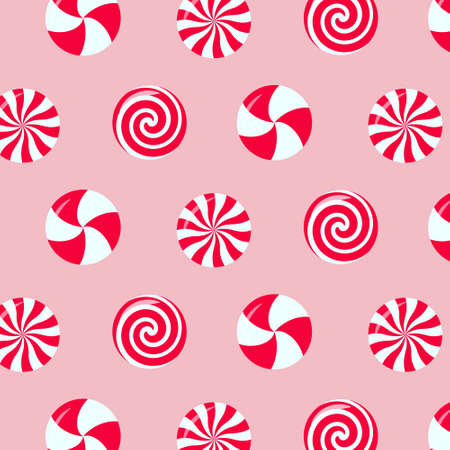 Christmas peppermint swirl candies seamless pattern. vector illustration.のイラスト素材