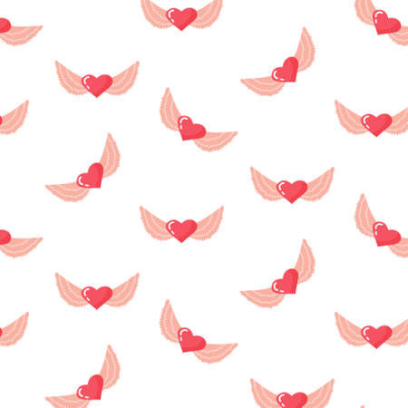 Heart with wings seamless pattern. Love and Valentines day concept. Flying Heart Symbol.のイラスト素材