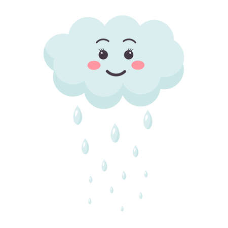 Cute kawaii cloud with raindrops. Cartoon smiling character. vector illustration.のイラスト素材
