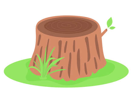 Cartoon tree stump with grass. forest symbol. vector illustration.のイラスト素材