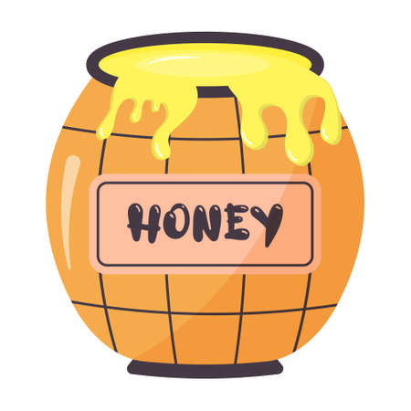 Cartoon honey pot. Delicious dessert ingredient, tasty organic food, healthy product.のイラスト素材