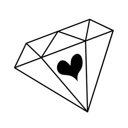 Diamond with heart. Magic element in doodle style. vector illustration.のイラスト素材