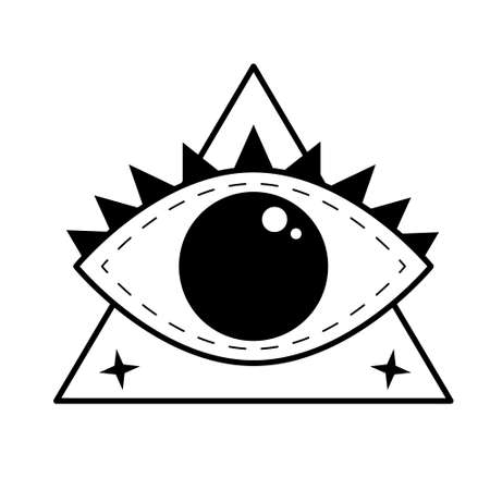 Eye of Providence inside triangle pyramid. All seeing eye, masonic and illuminati symbol. Sacred geometry, religion, spirituality, occultism.のイラスト素材