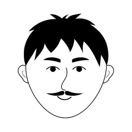 Man face with mustache in doodle style. Avatar of smiling guy. vector illustration.のイラスト素材