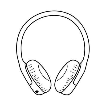 Headphones in doodle style. Music listening device. vector illustration.のイラスト素材