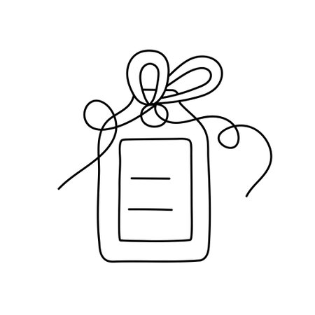 Tag with a bow in doodle style. Black and white vector illustration for coloring book.のイラスト素材